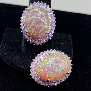 Vintage Purple Confetti, Faux Opal, + Rhinestone RING and PENDANT.